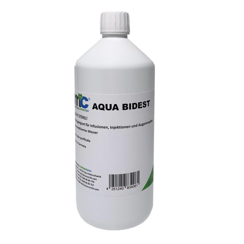 Bidestilliertes Wasser AQUA BIDEST, Laborwasser Reinst-Wasser 1.000 ml
