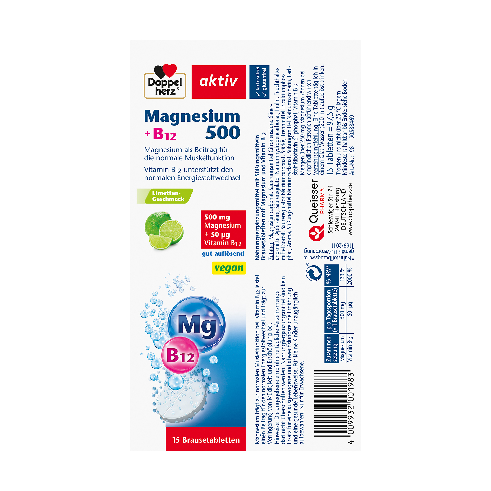 Doppelherz aktiv Magnesium 500 + B12, 15 Brausetabletten