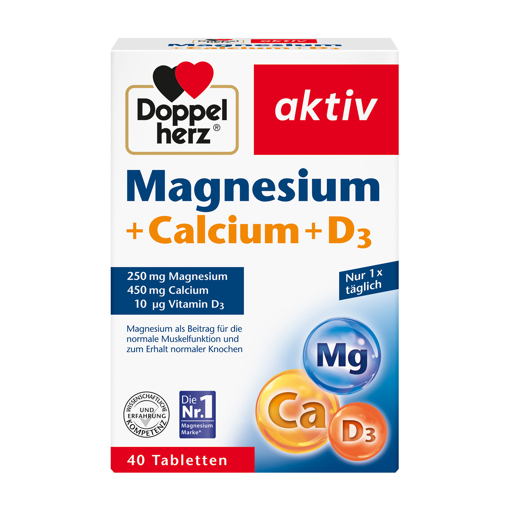 Doppelherz aktiv Magnesium + Calcium + Vitamin D3, 40 Tabletten