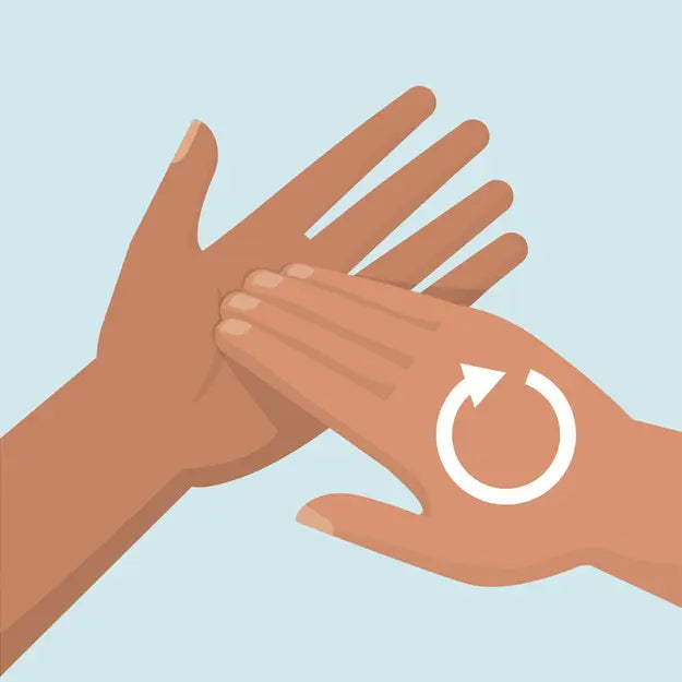 Fingerkuppen und Nägel gründlich über die Handfläche reiben um unter den Nägeln zu säubern