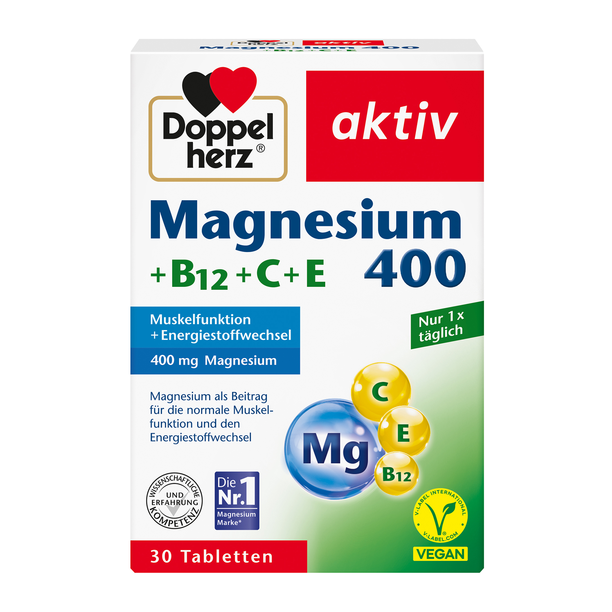 Doppelherz aktiv Magnesium 400 m. B12+C+E, 30 Tabletten