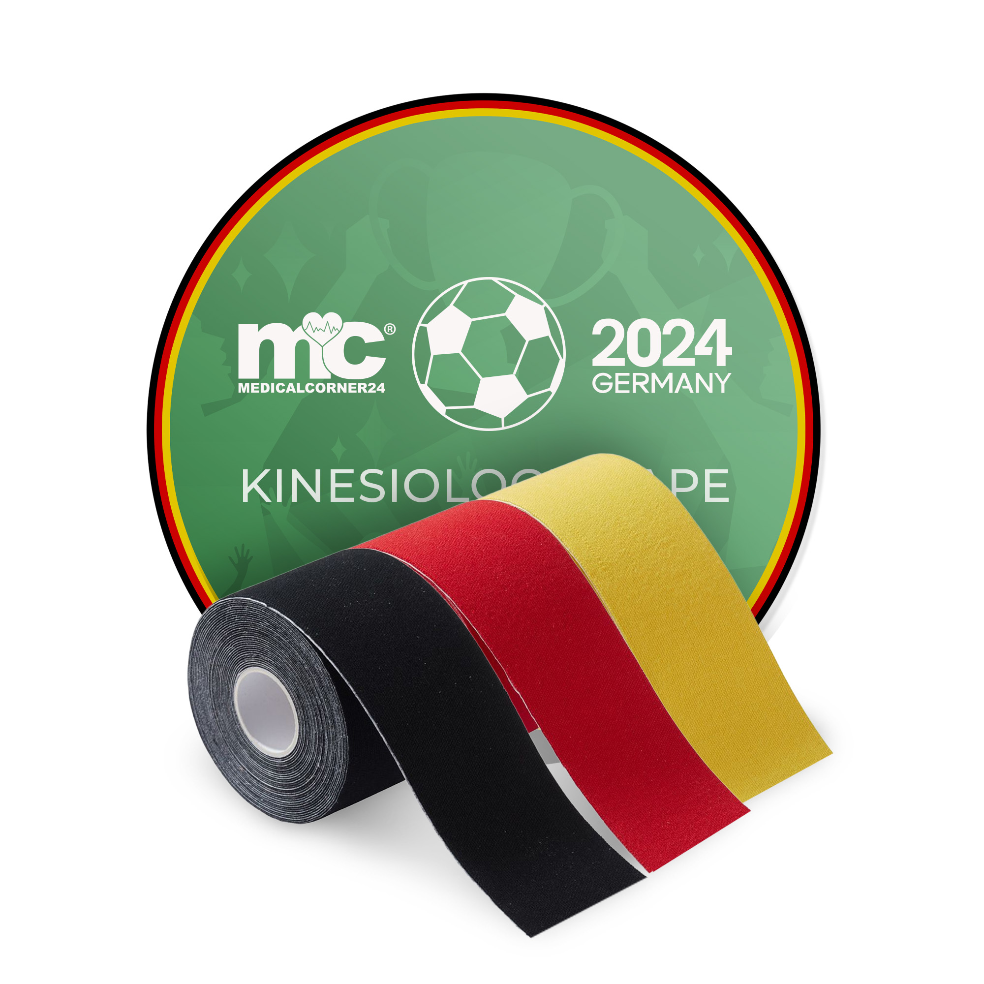 EM 2024 Kinesiologie Tapes, 5cmx5m, schwarz, rot, gelb, 3 Rollen